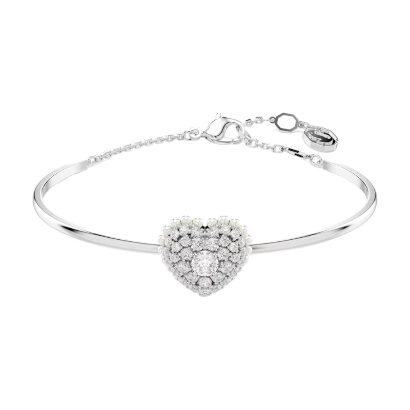 Swarovski Hyperbola Heart Bangle, White and Rhodium Plated | 5684385 ...