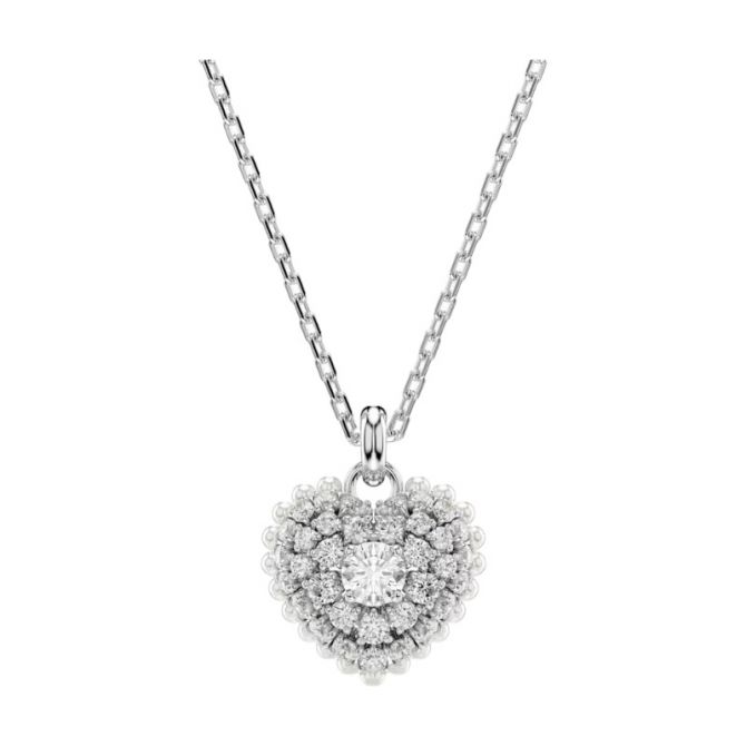 Swarovski Hyperbola Heart Pendant Necklace, White and Rhodium Plated