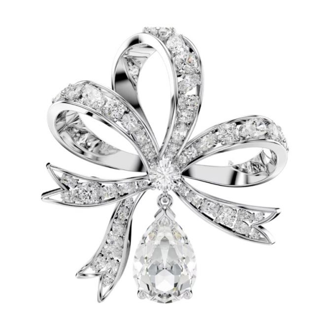 Swarovski Hyperbola Bow Brooch, White and Rhodium Plated