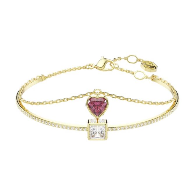 Swarovski Chroma Heart Bangle, Red and Gold Tone Plated