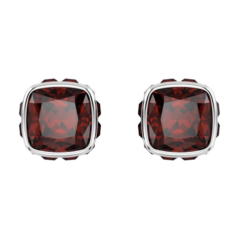 Swarovski January Birthstone Square Cut Stud Earrings, Red and Rhodium Plated