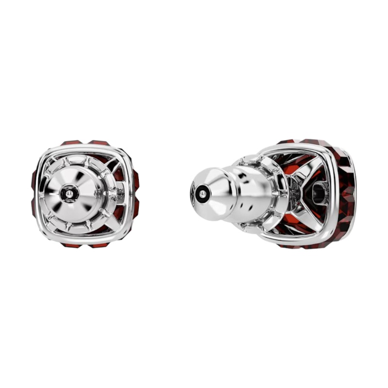 Swarovski January Birthstone Square Cut Stud Earrings, Red and Rhodium Plated