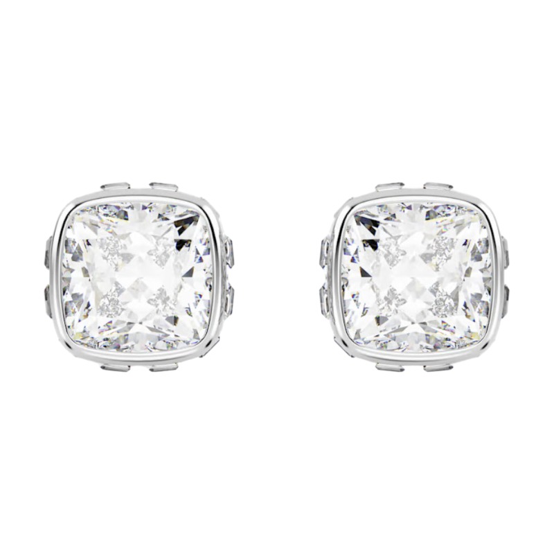 Swarovski April Birthstone Square Cut Stud Earrings, White and Rhodium Plated