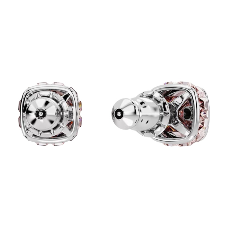 Swarovski June Birthstone Square Cut Stud Earrings, Pink and Rhodium Plated