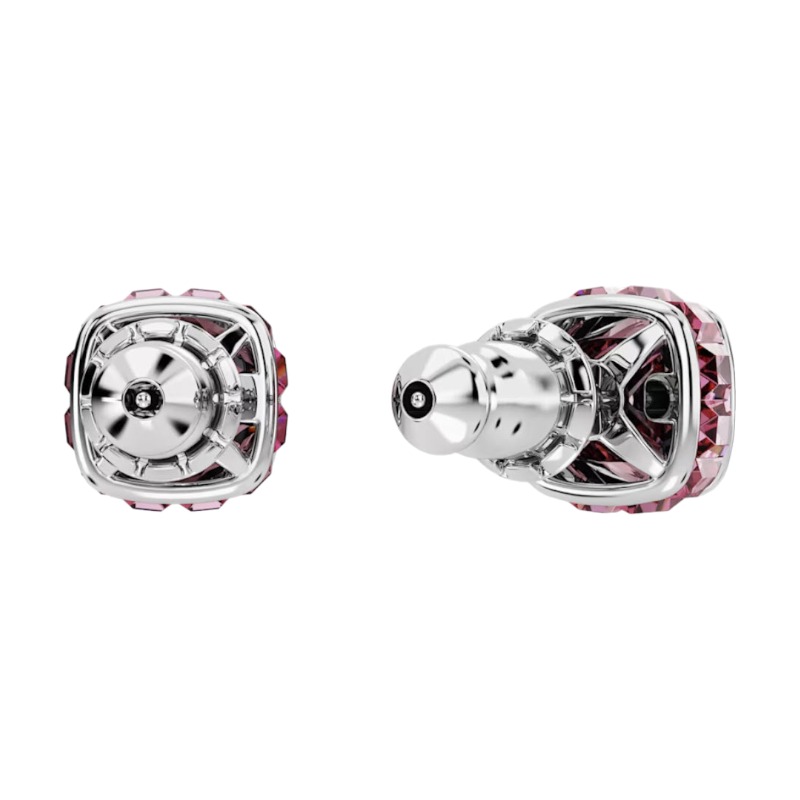Swarovski October Birthstone Square Cut Stud Earrings, Pink and Rhodium Plated
