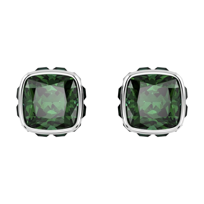 Swarovski May Birthstone Square Cut Stud Earrings, Green and Rhodium Plated