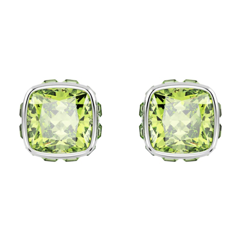 Swarovski August Birthstone Square Cut Stud Earrings, Green and Rhodium Plated