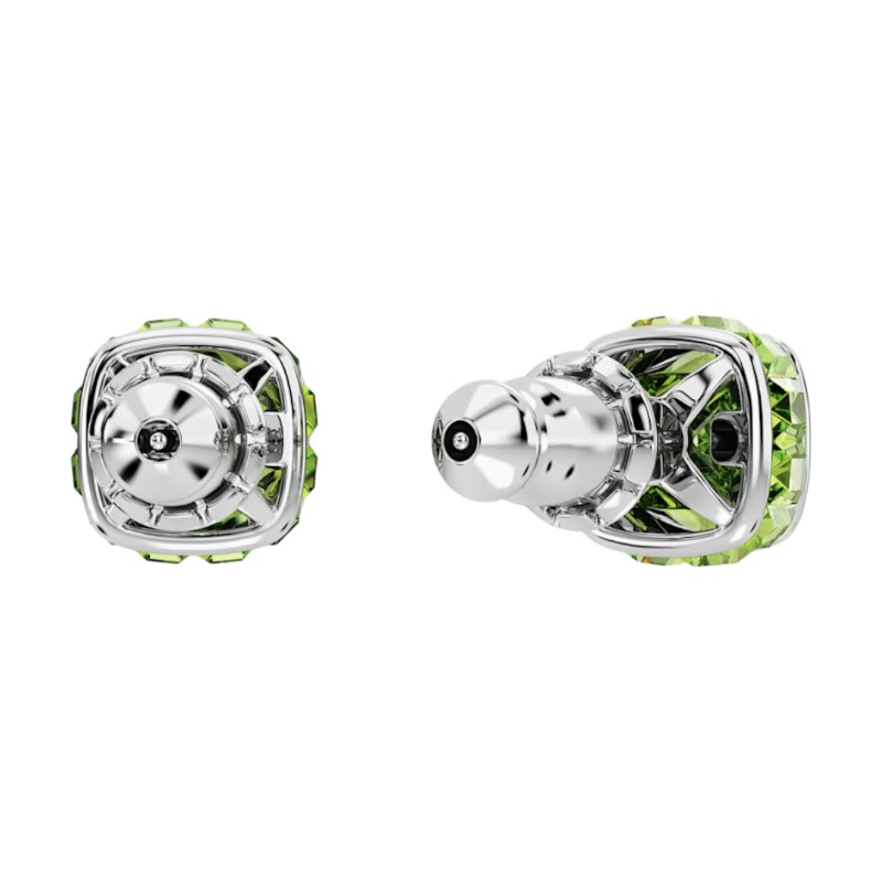 Swarovski August Birthstone Square Cut Stud Earrings, Green and Rhodium Plated