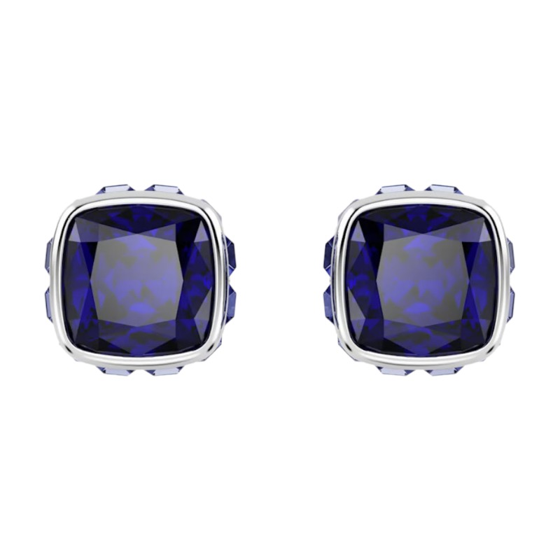 Swarovski September Birthstone Square Cut Stud Earrings, Blue and Rhodium Plated