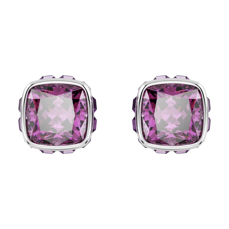 Swarovski February Birthstone Square Cut Stud Earrings, Pink and Rhodium Plated