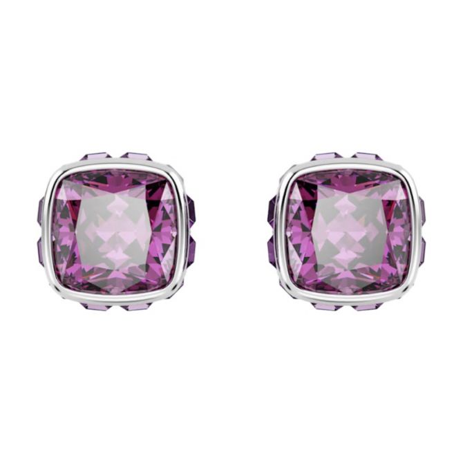 Swarovski February Birthstone Square Cut Stud Earrings, Pink and Rhodium Plated