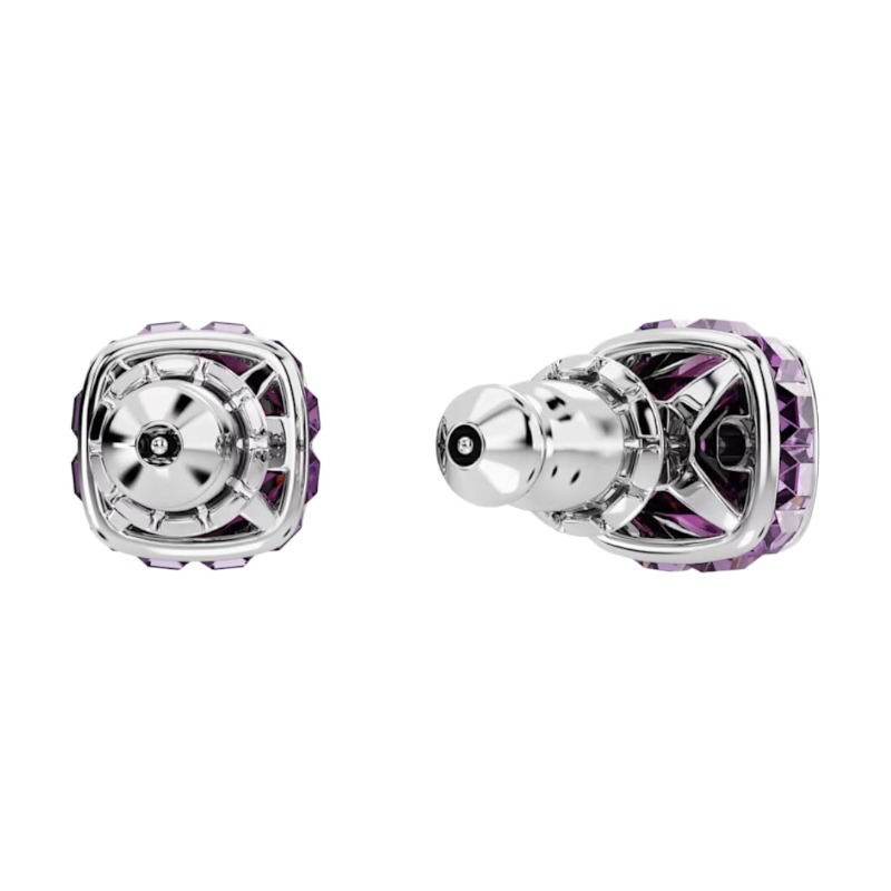 Swarovski February Birthstone Square Cut Stud Earrings, Pink and Rhodium Plated