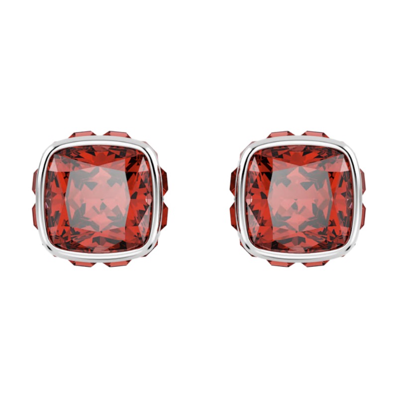Swarovski July Birthstone Square Cut Stud Earrings, Red and Rhodium Plated