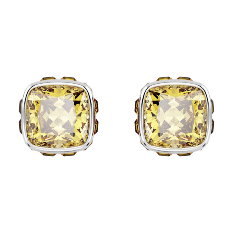 Swarovski November Birthstone Square Cut Stud Earrings, Yellow and Rhodium Plated