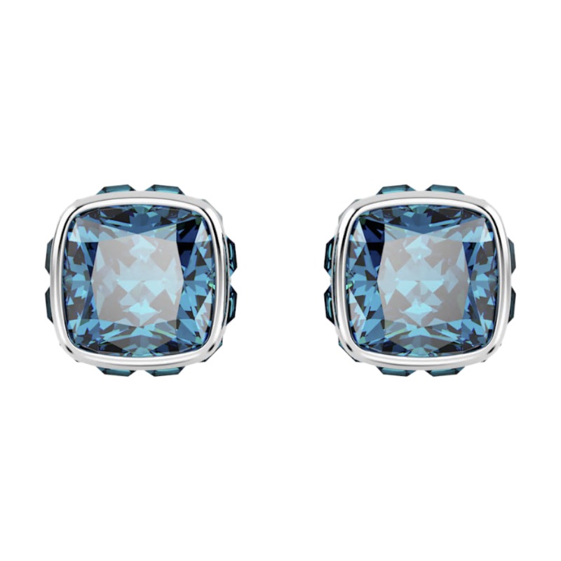 Swarovski December Birthstone Square Cut Stud Earrings, Blue and Rhodium Plated