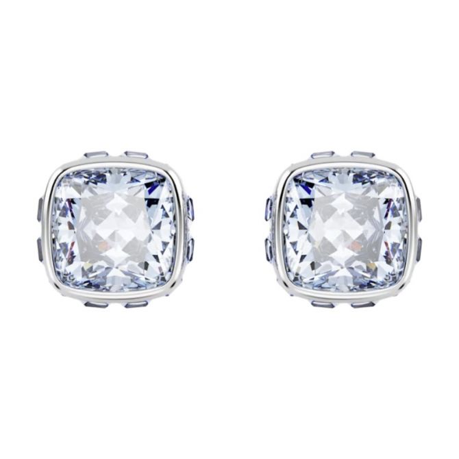 Swarovski March Birthstone Square Cut Stud Earrings, Blue and Rhodium Plated