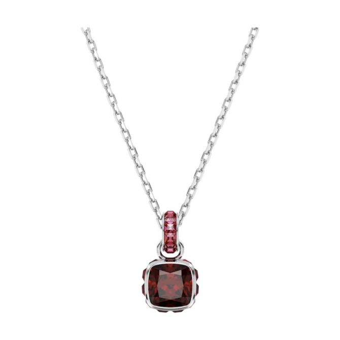 Swarovski January Birthstone Square Cut Pendant Necklace, Red and Rhodium Plated