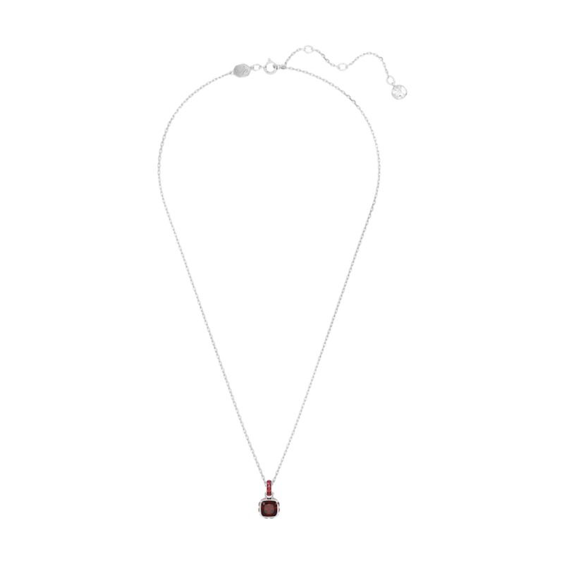 Swarovski January Birthstone Square Cut Pendant Necklace, Red and Rhodium Plated