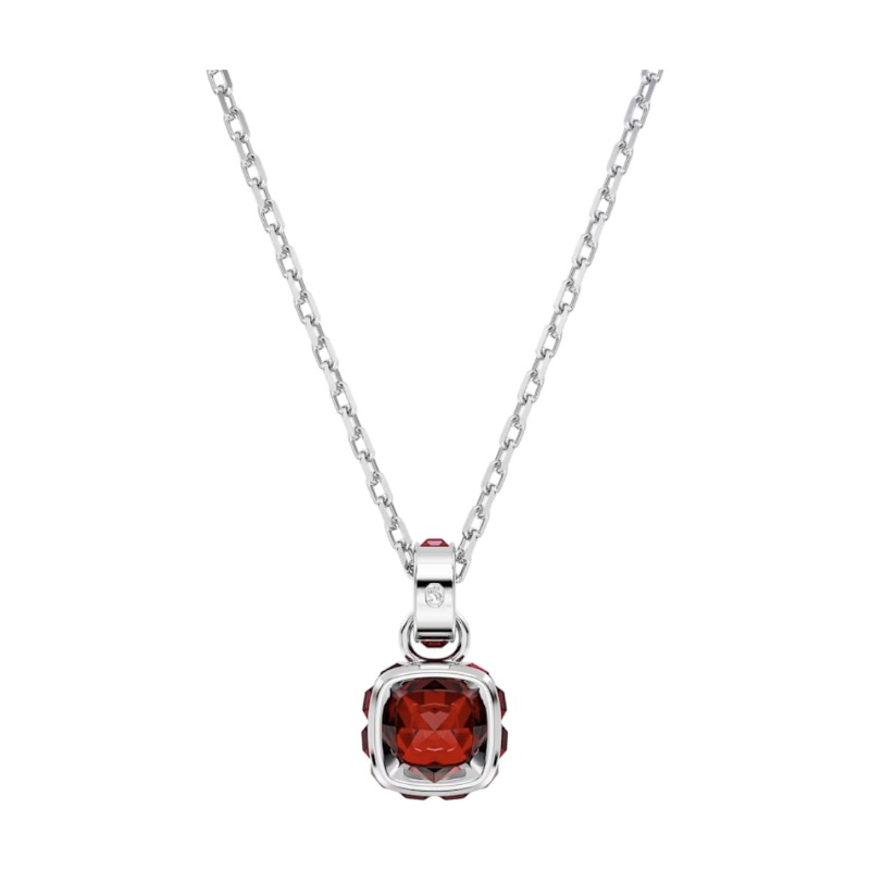 Swarovski January Birthstone Square Cut Pendant Necklace, Red and Rhodium Plated
