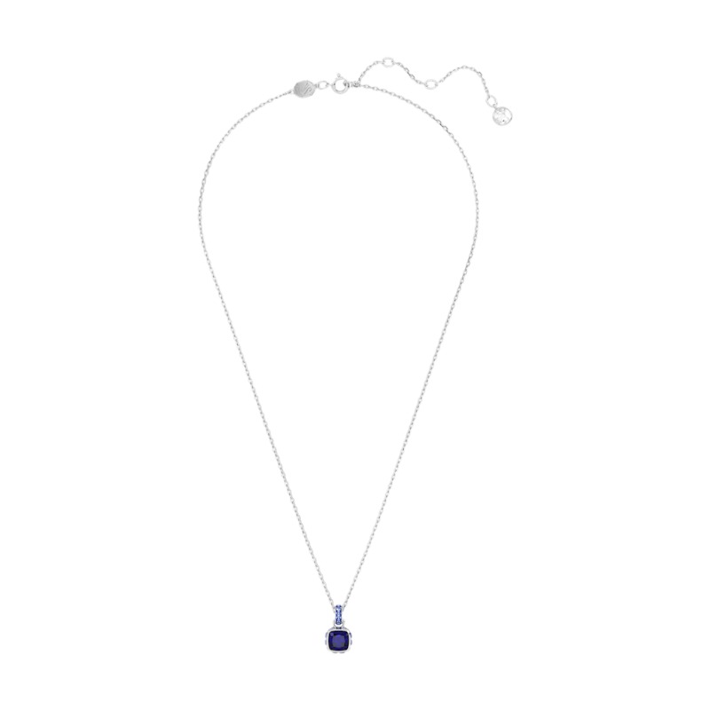 Swarovski September Birthstone Square Cut Pendant Necklace, Blue and Rhodium Plated