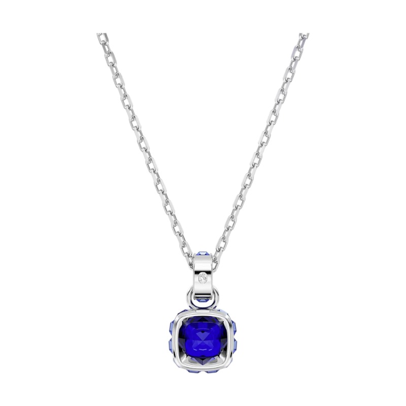 Swarovski September Birthstone Square Cut Pendant Necklace, Blue and Rhodium Plated