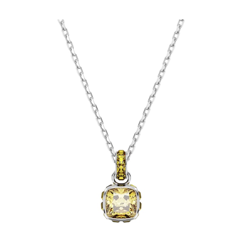 Swarovski November Birthstone Square Cut Pendant Necklace, Yellow and Rhodium Plated