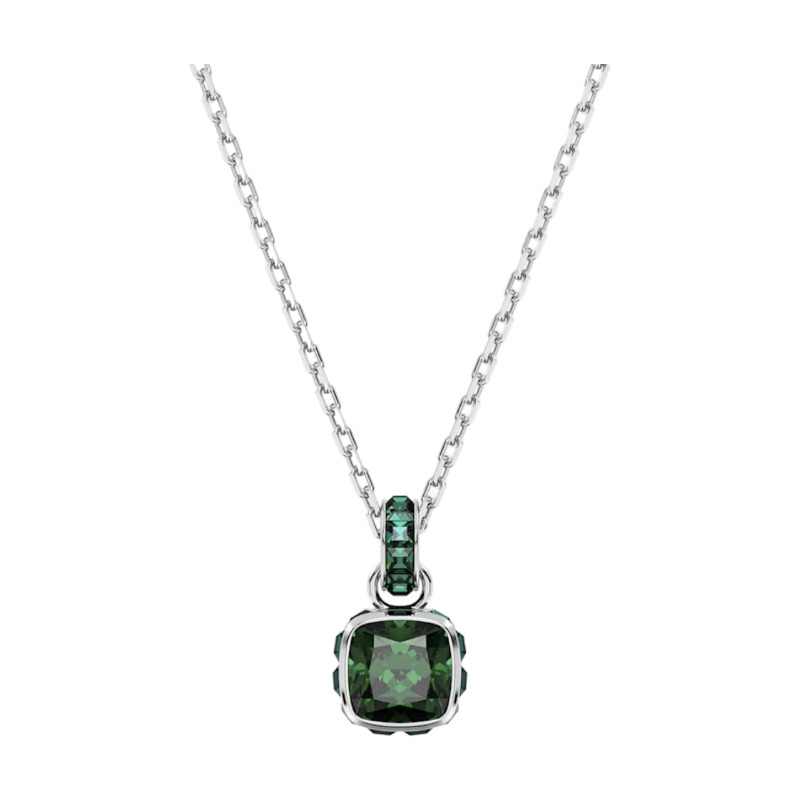 Swarovski May Birthstone Square Cut Pendant Necklace, Green and Rhodium Plated