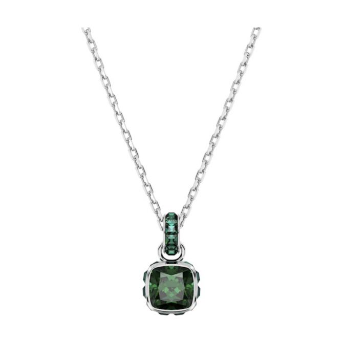 Swarovski May Birthstone Square Cut Pendant Necklace, Green and Rhodium Plated
