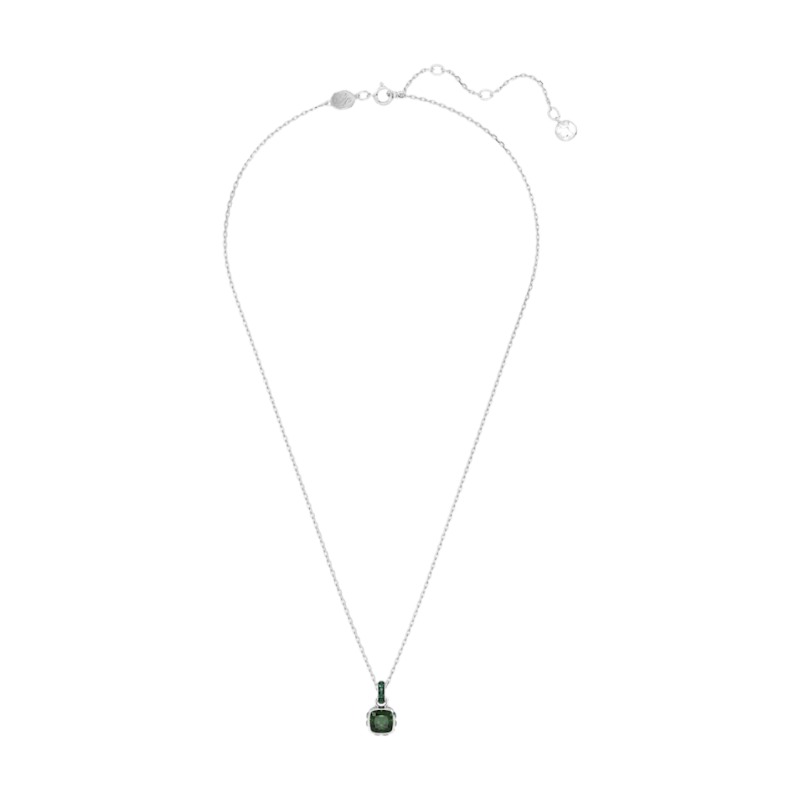 Swarovski May Birthstone Square Cut Pendant Necklace, Green and Rhodium Plated