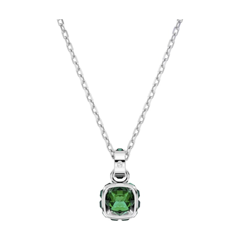 Swarovski May Birthstone Square Cut Pendant Necklace, Green and Rhodium Plated