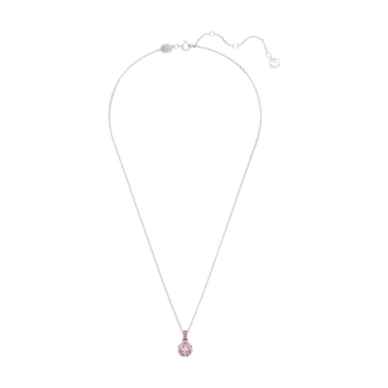 Swarovski October Birthstone Square Cut Pendant Necklace, Pink and Rhodium Plated