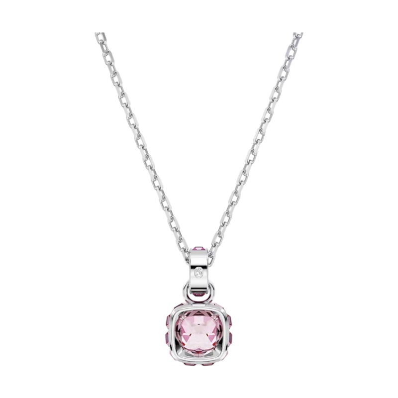 Swarovski October Birthstone Square Cut Pendant Necklace, Pink and Rhodium Plated