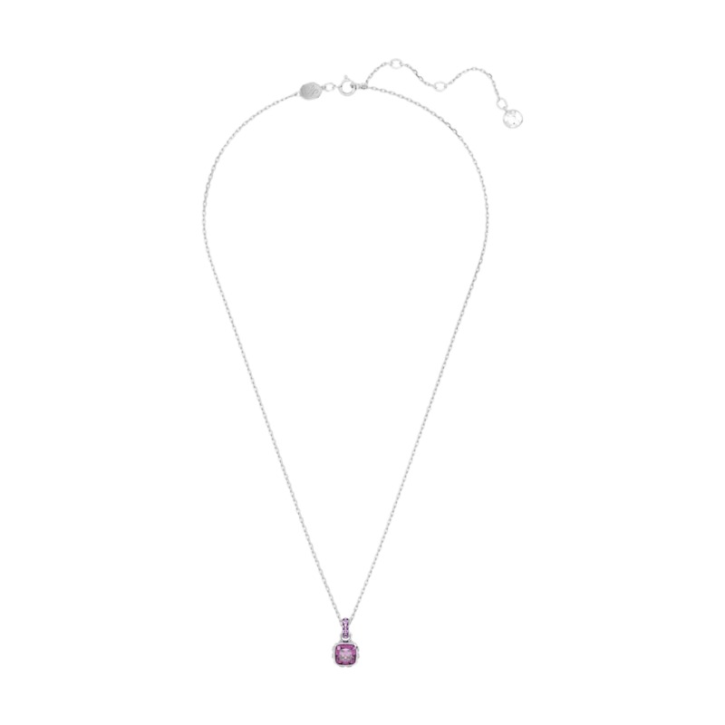 Swarovski February Birthstone Square Cut Pendant Necklace, Pink and Rhodium Plated