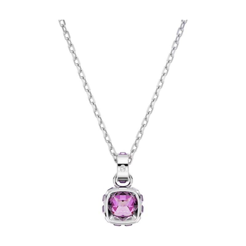 Swarovski February Birthstone Square Cut Pendant Necklace, Pink and Rhodium Plated