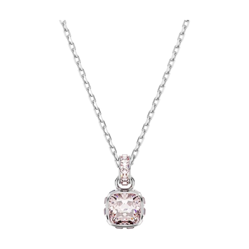 Swarovski June Birthstone Square Cut Pendant Necklace, Pink and Rhodium Plated