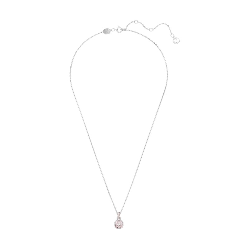 Swarovski June Birthstone Square Cut Pendant Necklace, Pink and Rhodium Plated