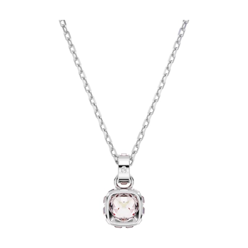 Swarovski June Birthstone Square Cut Pendant Necklace, Pink and Rhodium Plated