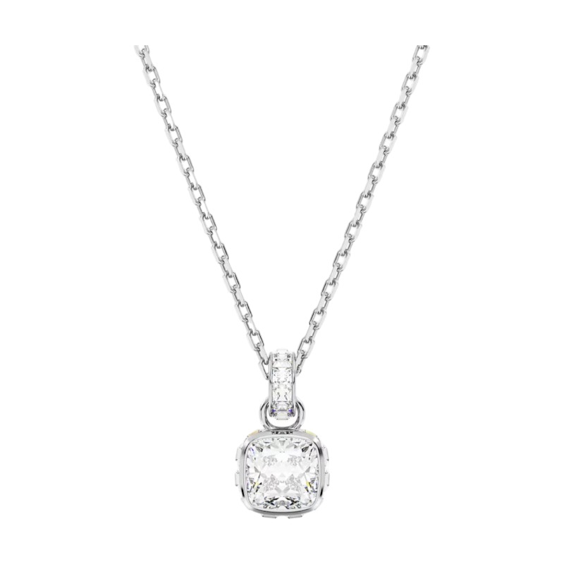 Swarovski April Birthstone Square Cut Pendant Necklace, White and Rhodium Plated