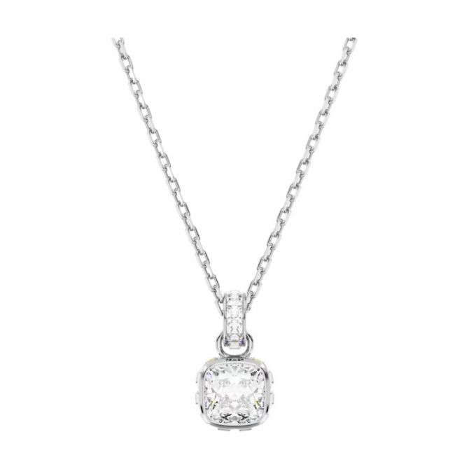 Swarovski April Birthstone Square Cut Pendant Necklace, White and Rhodium Plated