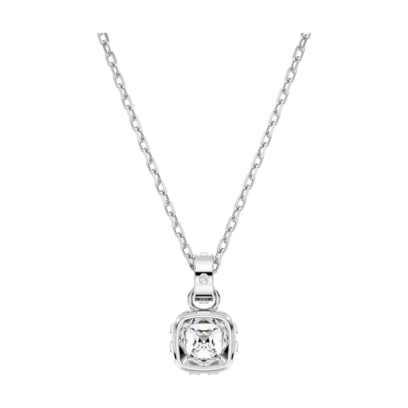 Swarovski April Birthstone Square Cut Pendant Necklace, White and Rhodium Plated