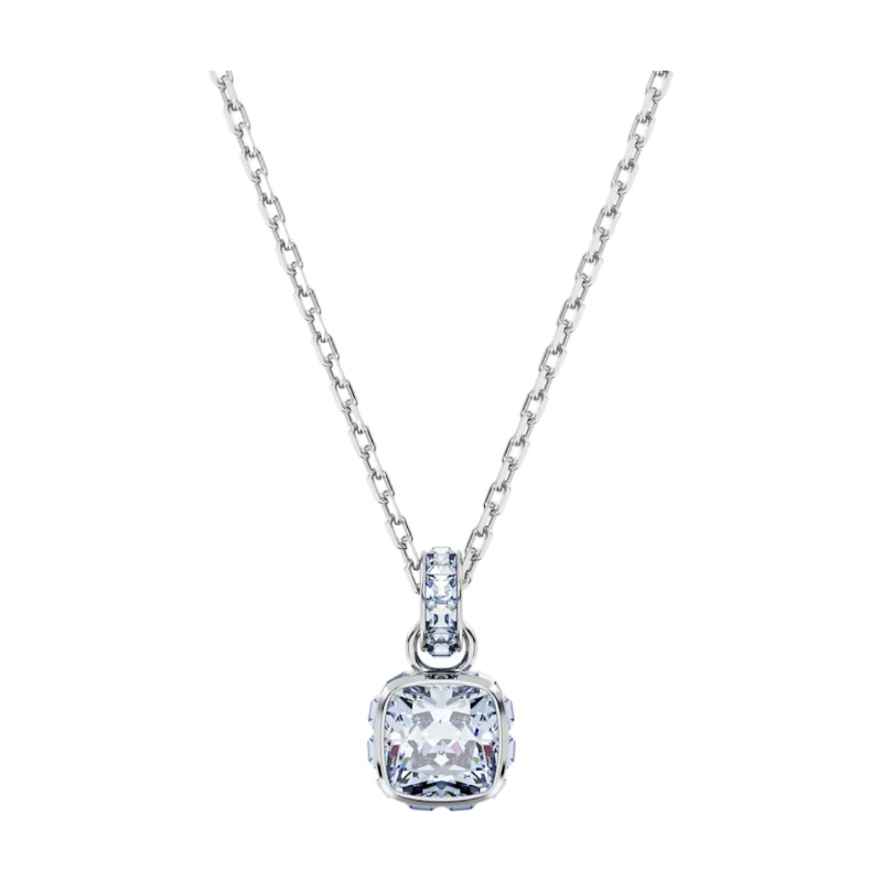 Swarovski March Birthstone Square Cut Pendant Necklace, Blue and Rhodium Plated