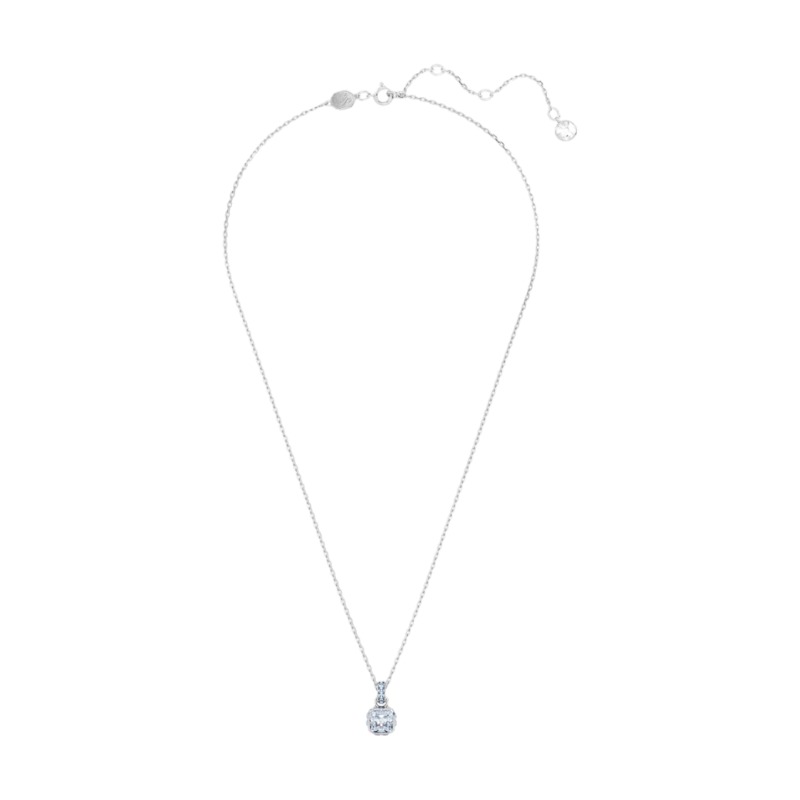 Swarovski March Birthstone Square Cut Pendant Necklace, Blue and Rhodium Plated