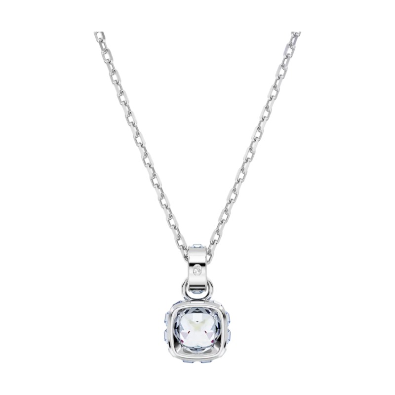 Swarovski March Birthstone Square Cut Pendant Necklace, Blue and Rhodium Plated