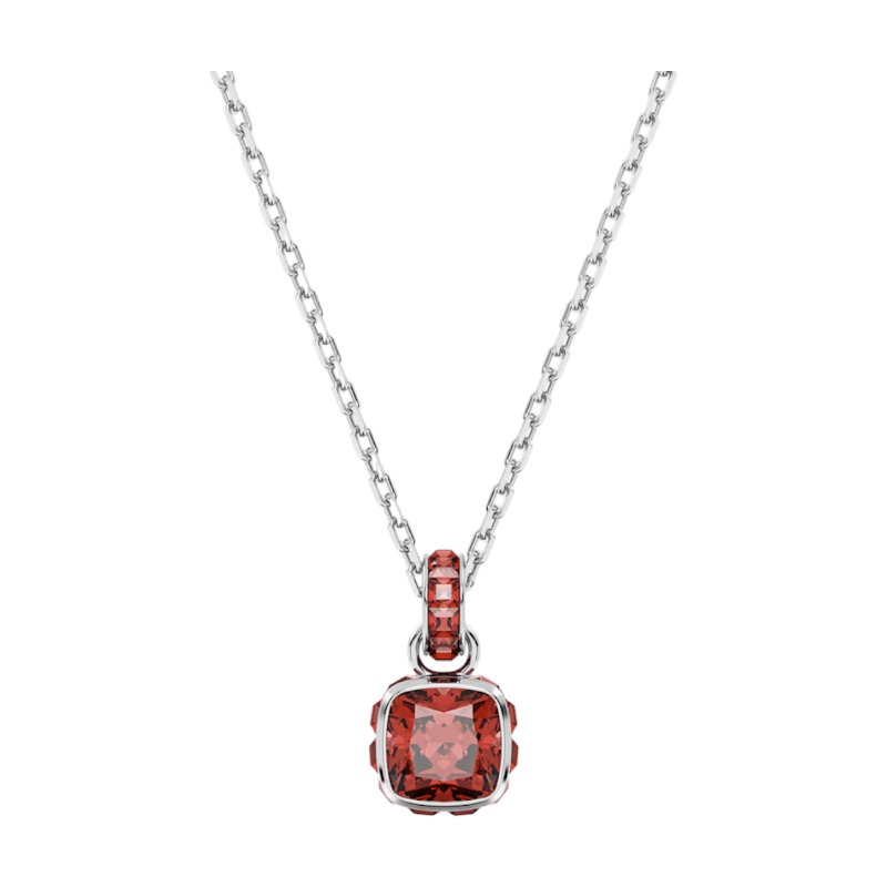 Swarovski July Birthstone Square Cut Pendant Necklace, Red and Rhodium Plated