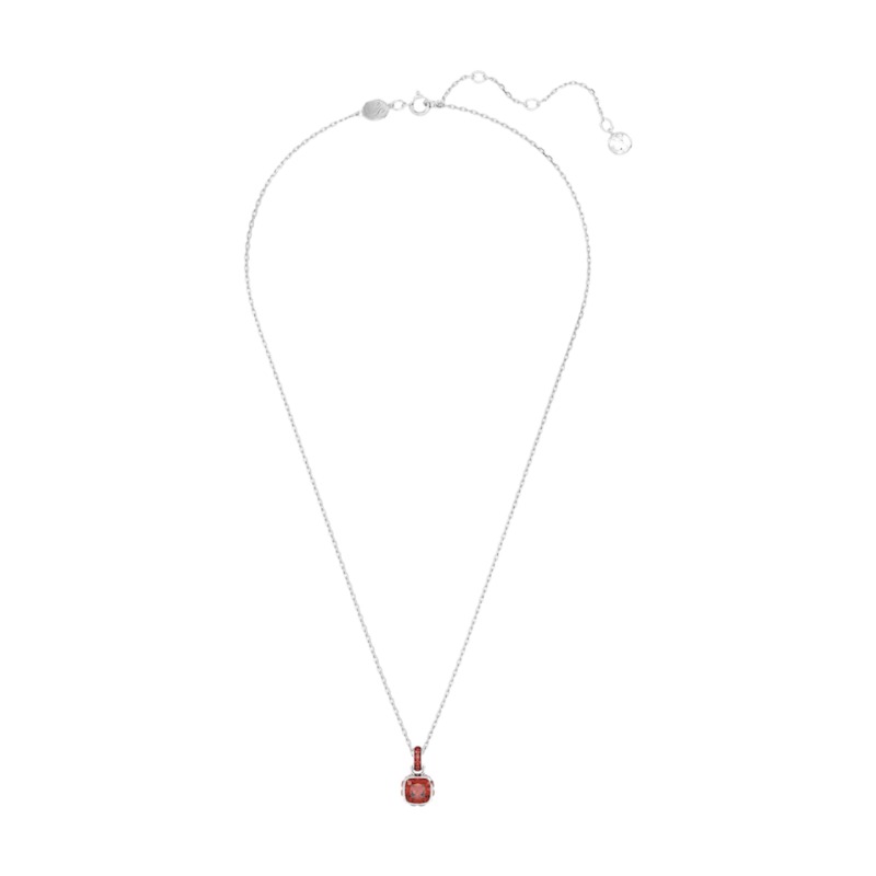 Swarovski July Birthstone Square Cut Pendant Necklace, Red and Rhodium Plated