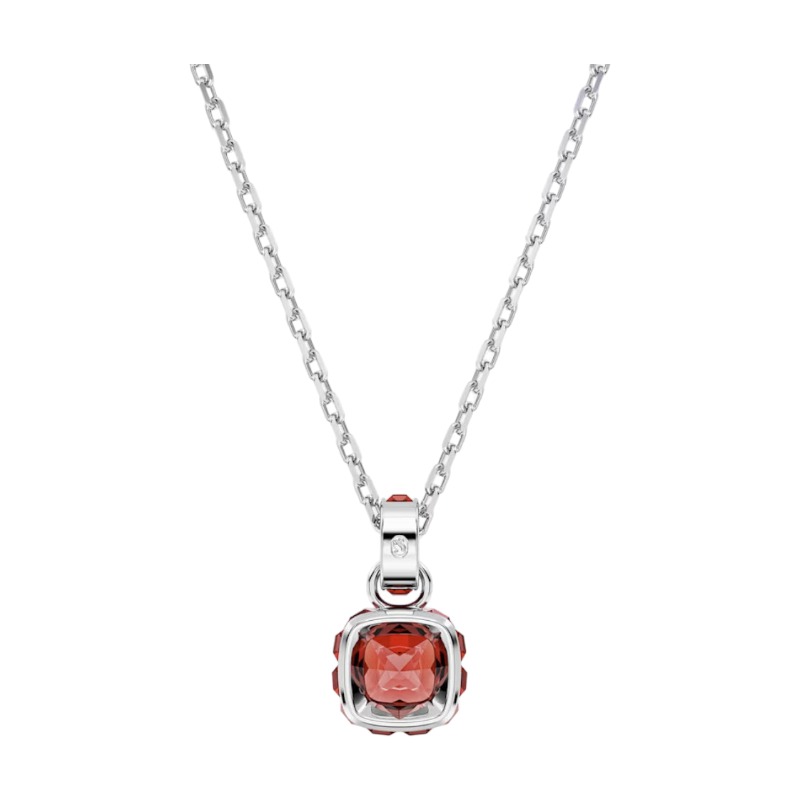 Swarovski July Birthstone Square Cut Pendant Necklace, Red and Rhodium Plated