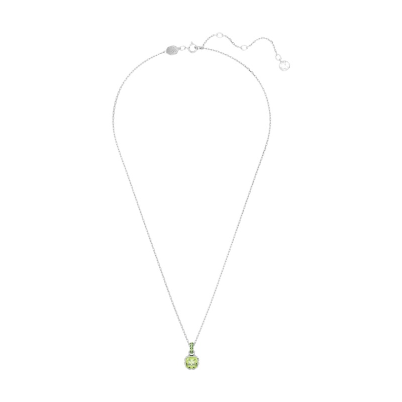 Swarovski August Birthstone Square Cut Pendant Necklace, Green and Rhodium Plated