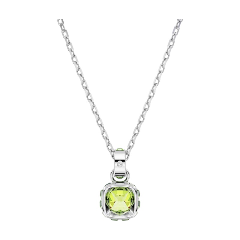 Swarovski August Birthstone Square Cut Pendant Necklace, Green and Rhodium Plated