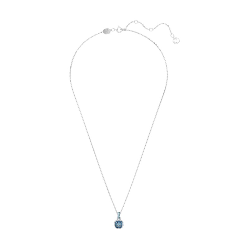 Swarovski December Birthstone Square Cut Pendant Necklace, Blue and Rhodium Plated