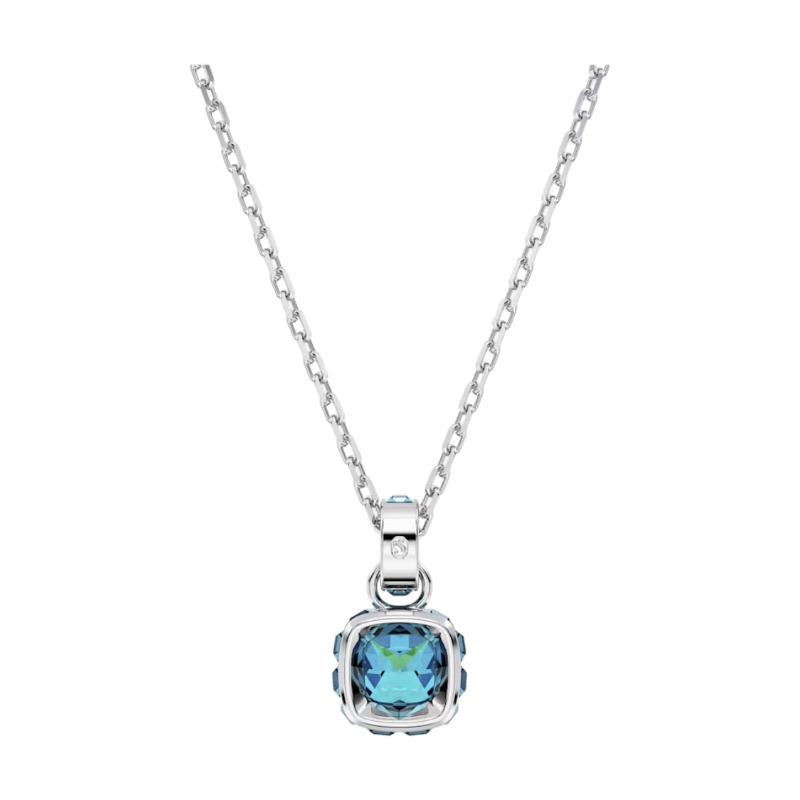 Swarovski December Birthstone Square Cut Pendant Necklace, Blue and Rhodium Plated